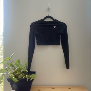Gym Shark Vital Seamless  Long Sleeve Crop Top- Small/ Black